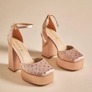 Anthropologie Silent D Grace Mary Jane Heels Rose Pink Embellished Size …